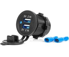 Vandeniui atsparus telefono įkroviklis su mėlynu LED indikatoriumi 4.2A, 2xUSB 12/24V AMIO-04217