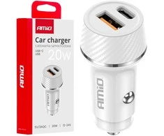 Automobilinis įkroviklis USB-A + USB-C 20W 12/24V AMiO-03878
