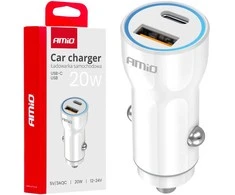 Automobilinis įkroviklis USB-A + USB-C 20W 12/24V AMiO-03881