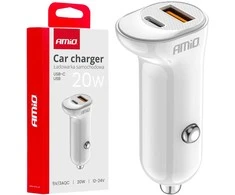 Automobilinis įkroviklis USB-A+ USB-C 20W 12/24V AMiO-03875