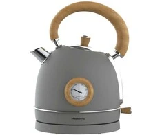 Czajnik, Virdulys, Elektrinis virdulys su termometru, nerūdijančio plieno, pilkas su mediena, 1,8 l, 1850–2200 W, klausberg, KB-9009
