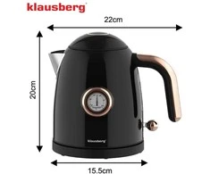 Virdulys, Elektrinis virdulys su termometru, nerūdijančio plieno, juodas, 1,0 l, 1200 W, Klausberg, kb-9017