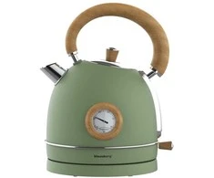 Czajnik, Virdulys, Elektrinis virdulys su termometru, nerūdijančio plieno, žalias su mediena, 1,8 l, 1850–2200 W, klausberg, KB-9008