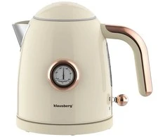 Czajnik, Virdulys, Elektrinis virdulys su termometru, nerūdijančio plieno, grietinėlės spalvos, 1,0 l, 1200 W, Klausberg, kb-9018