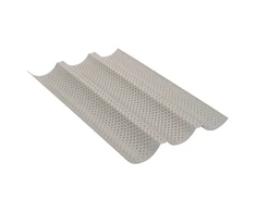 Perforuota prancūziško batono kepimo forma, 3 grioveliai, anglinio plieno, nelimpanti danga, smėlio spalvos, 38 × 24,5 cm, „kinghoff“, kh-1970