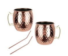 Zestaw Rinkinys „Moscow Mule“ puodelių rinkinys, 2 × 500 ml, 2 šiaudeliai, „Kinghoff“
