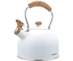 King Hoff Virdulys su gwizdkiem, 2,5l, balta, su drewnopodobną rączką, kinghoff