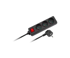 Juodas Rebel ilgintuvas su jungikliu 3 lizdai - 5m (1.5mm)