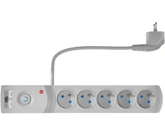 KEL Listwa zasilająca su bezpiecznikiem i układem przeciwprzepięciowym professional, 5 gniazd, 2 porty usb, ilgis 1,5m, 10a, 230v, 2300w, pilka