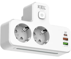 KEL Plastrol Dvigubas lizdo skirstytuvas su jungikliu ir lempute SCHUKO + USB R-270SWS/CA
