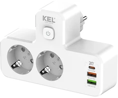 KEL Plastrol Dvigubas lizdo skirstytuvas su jungikliu ir lempute SCHUKO + USB R-270SWS/CA