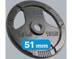 Ketaus olimpinių svarmenų rinkinys 2 x 15 kg, 51 mm skylė, plokštelė su rankenomis, REBEL ACTIVE