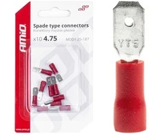 Izoliuoti plokščii kištukai 4,75 mm, 0,5–1,5 mm², 10 a, 10 vnt. amio-03065