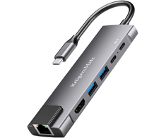 Kruger &amp; Matz Adapteris (HUB) USB tipas C ir HDMI / 2x USB3.0 / 2x USB tipas C / RJ45