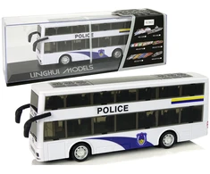 Lean Toys Baltas dviejų aukštų policijos autobusas su šviesos ir garso efektais