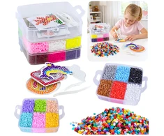 Lean Toys 9000 dalių karoliukų rinkinys su dėklu ir šablonais
