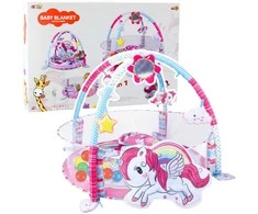Lean Toys Vaikiškas žaidimų kilimėlis su kamuoliukų baseinu ir maniežu 3 viename su vienaragiu