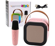 Lean Toys Belaidė karaoke kolonėlė K12 RGB Bluetooth su mikrofonu rožinė