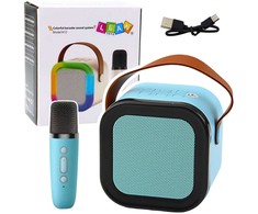 Lean Toys Belaidis karaoke garsiakalbis su mikrofonu K12 RGB mėlynas