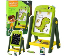 Lean Toys Dvipusė magnetinė lenta vaikams su stoveliu, 49x34x26 cm, žalia