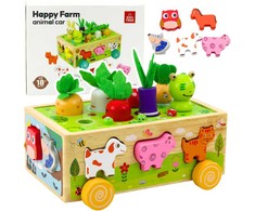 Lean Toys Medinis lavinamasis žaislas „Linksma ferma“ su varpeliais ir magnetiniais kirminais