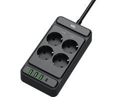 Listwa przepięciowa, 4 gniazda 2p+su oraz gniazdami usb a, usb c, 2m, schuko ; kel