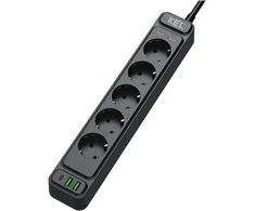 Listwa przepięciowa, 5 gniazd 2p+su oraz gniazdami 2xusb a, 1xusb c, 3m, schuko ; kel