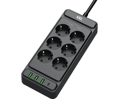 Plastrol Przedłużacz stały su sześciokrotnym gniazdem wtyczkowym 2p+Z oraz gniazdami USB A, USB C, 2m, SCHUKO , KEL