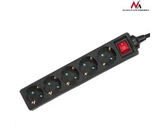 Listwa „Maclean“ ilgintuvas, 5 lizdų prailgintuvas su jungikliu, juodas, vokiško tipo, 3500 W, 5 m, MCE227G