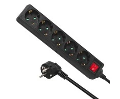 Listwa „Maclean“ ilgintuvas, 5 lizdų prailgintuvas, su jungikliu, juodas, vokiško tipo, 3500 W, 1,4 m, MCE226G