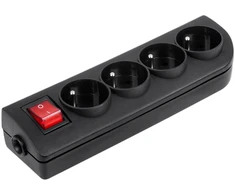 Elgotech Prailginimo laido lizdas x 4 su įžeminimu ir jungikliu, juodas GN-40W-2