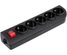 Elgotech Prailginimo laido lizdas x 5 su įžeminimu ir jungikliu, juodas GN-50W-2