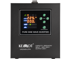 Maitinimo šaltinis avariniam režimui KEMOT PROsinus-2600/24-LFP4 inverteris su gryna sinusoidės signalu ir įkrovimo funkcija 24V 230V 2600VA/1800W