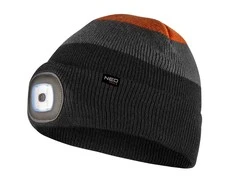 Czapka ŠILTA juoda, pilka ir oranžinė LED žibintuvėlio kepurė
