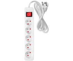 Przedłużacz Prailginimo laidas 5 m, 3 x 1,5 mm2, 5G, baltas, ĮJUNGTA/IŠJUNGTA