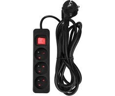 Przedłużacz Prailginimo laidas 3 m, 3 x 1,5 mm2, 3G, juodas, ĮJUNGTA/IŠJUNGTA