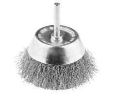 Szczotka Vielinis taurės formos šepetys, 50 mm, gofruota viela, INOX, su 6 mm kotu