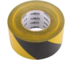 Taśma Geltona ir juoda įspėjamoji juosta 75 mm x 500 m