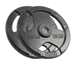 Ketaus olimpinių svarmenų rinkinys 2 x 15 kg, 51 mm skylė, plokštelė su rankenomis, REBEL ACTIVE