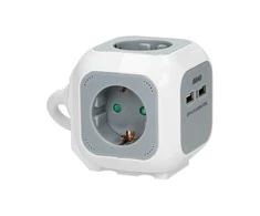 Orno Przedłużacz 4 krypčių prailgintuvas 2P+Z (schuko), 2xUSB įkroviklis, 1,4 m H05VV-F 3x1,5mm², pilkai baltas