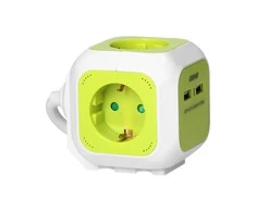 Orno Przedłużacz „Cube“ prailginimo laidas, 4 krypčių (Schuko) su 2xUSB įkrovikliu, 1,4 m, žalias