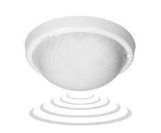 Lubinis šviestuvas Orno 7070T/MAT-ALFA/MS/PL, šviestuvas su mikrobangų judesio jutikliu, 75 W, E27, IP44, IK10, matinis polikarbonatas