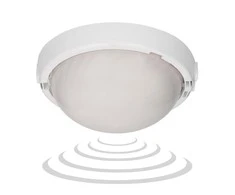 Sieninis šviestuvas Orno 8080T/MAT-TRIO/MS/PL, šviestuvas su mikrobangų judesio jutikliu, 75 W, E27, IP44, IK10, matinis polikarbonatas, kabelių sandarikliai