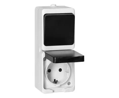 Orno Łącznik Vienpolis jungiklis + 2P+Z Schuko lizdas AQUATIC MINI IP 54 balta-juoda