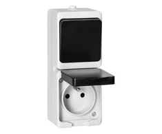 Orno Łącznik Vienpolis jungiklis + lizdas 2P+Z AQUATIC MINI IP 54 baltai juodas