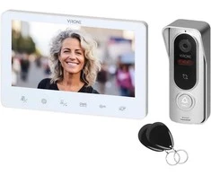 ANGU, vienos šeimos vaizdo domofono komplektas, 4 laidų, 7 colių, jutikliniai mygtukai, RFID, baltas
