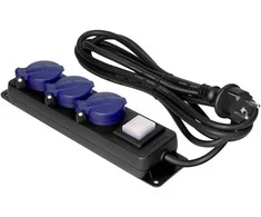 Orno Aptaškams atsparus dirbtuvių ilgintuvas su IP44 jungikliu, 3 lizdai 2P+Z IP44, guminis kabelis, H05RR-F 3x1,5mm?, 5m