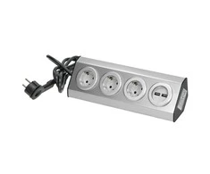 Orno Lizdas Baldai, virtuvės lizdas su USB įkrovikliu, tvirtinamas „Velcro“ juosta su 1,5 m laidu - 3x2P+Z schuko, 2xUSB, INOX su 1,5 m laidu.