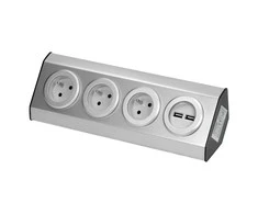 Orno Lizdas Baldai, virtuvės lizdas, tvirtinamas Velcro juosta, su USB įkrovikliu - 3x2P+Z, 2xUSB, INOX.
