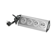 Orno Lizdas Baldai, virtuvės lizdas su USB įkrovikliu, tvirtinamas „Velcro“ juosta su 1,5 m laidu - 3x2P+Z, 2xUSB, INOX su 1,5 m laidu.